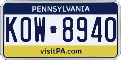 PA license plate KOW8940