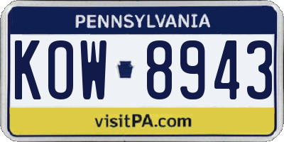 PA license plate KOW8943