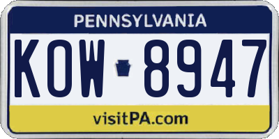 PA license plate KOW8947