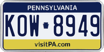 PA license plate KOW8949