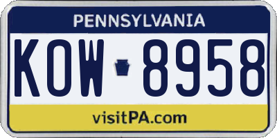 PA license plate KOW8958
