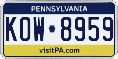 PA license plate KOW8959