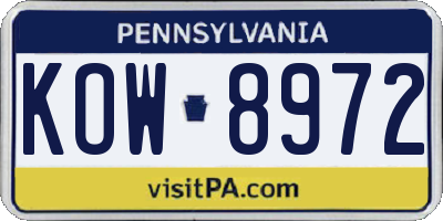 PA license plate KOW8972