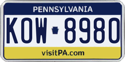 PA license plate KOW8980