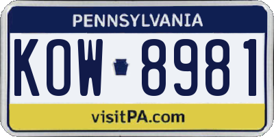 PA license plate KOW8981