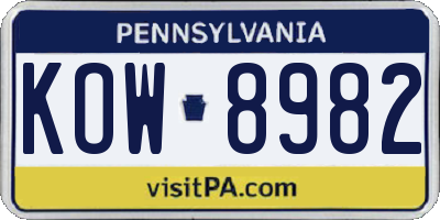 PA license plate KOW8982