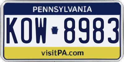 PA license plate KOW8983