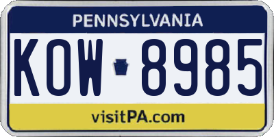 PA license plate KOW8985