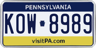 PA license plate KOW8989