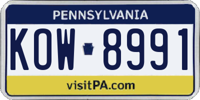 PA license plate KOW8991