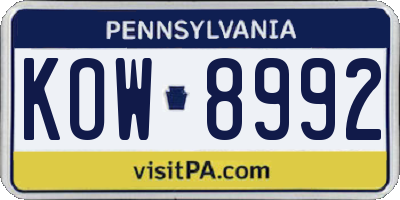 PA license plate KOW8992