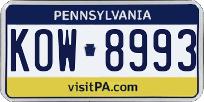 PA license plate KOW8993