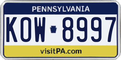 PA license plate KOW8997