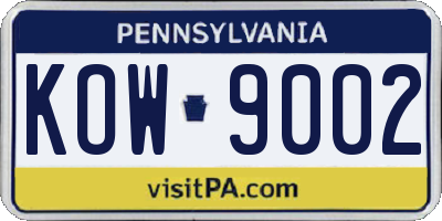 PA license plate KOW9002