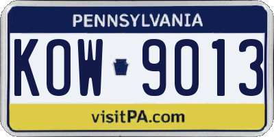 PA license plate KOW9013