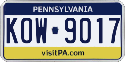 PA license plate KOW9017