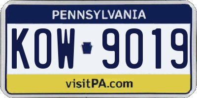 PA license plate KOW9019