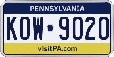 PA license plate KOW9020