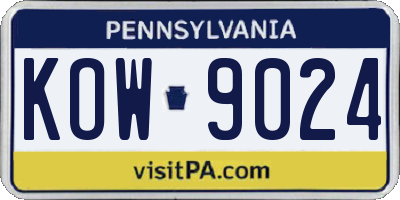 PA license plate KOW9024