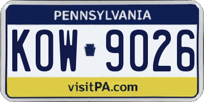 PA license plate KOW9026
