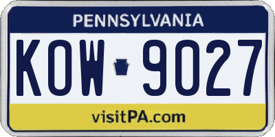 PA license plate KOW9027