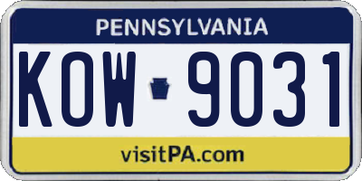 PA license plate KOW9031
