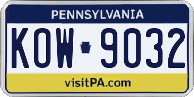 PA license plate KOW9032