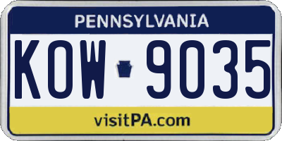 PA license plate KOW9035