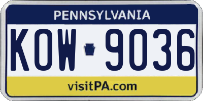 PA license plate KOW9036
