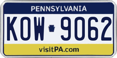 PA license plate KOW9062