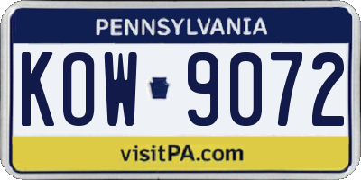 PA license plate KOW9072