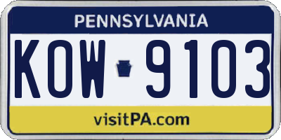 PA license plate KOW9103