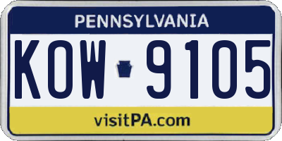PA license plate KOW9105