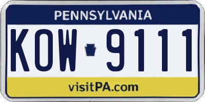 PA license plate KOW9111