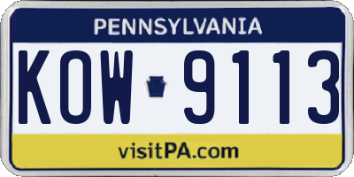PA license plate KOW9113
