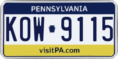 PA license plate KOW9115