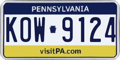 PA license plate KOW9124