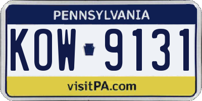 PA license plate KOW9131