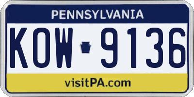 PA license plate KOW9136