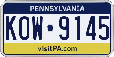 PA license plate KOW9145