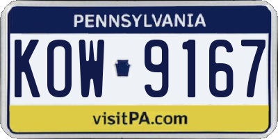 PA license plate KOW9167