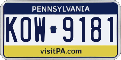 PA license plate KOW9181