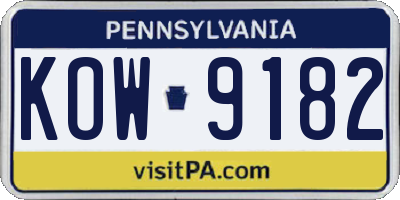 PA license plate KOW9182