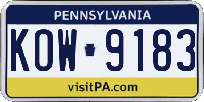 PA license plate KOW9183