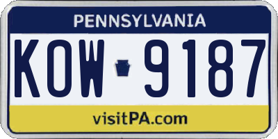 PA license plate KOW9187