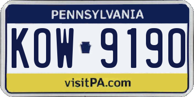 PA license plate KOW9190