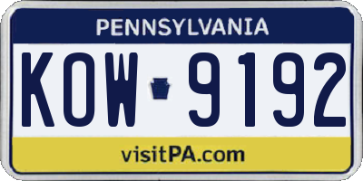 PA license plate KOW9192