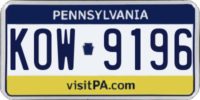 PA license plate KOW9196