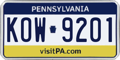 PA license plate KOW9201