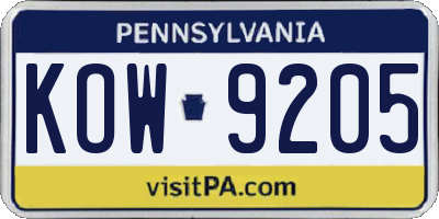 PA license plate KOW9205